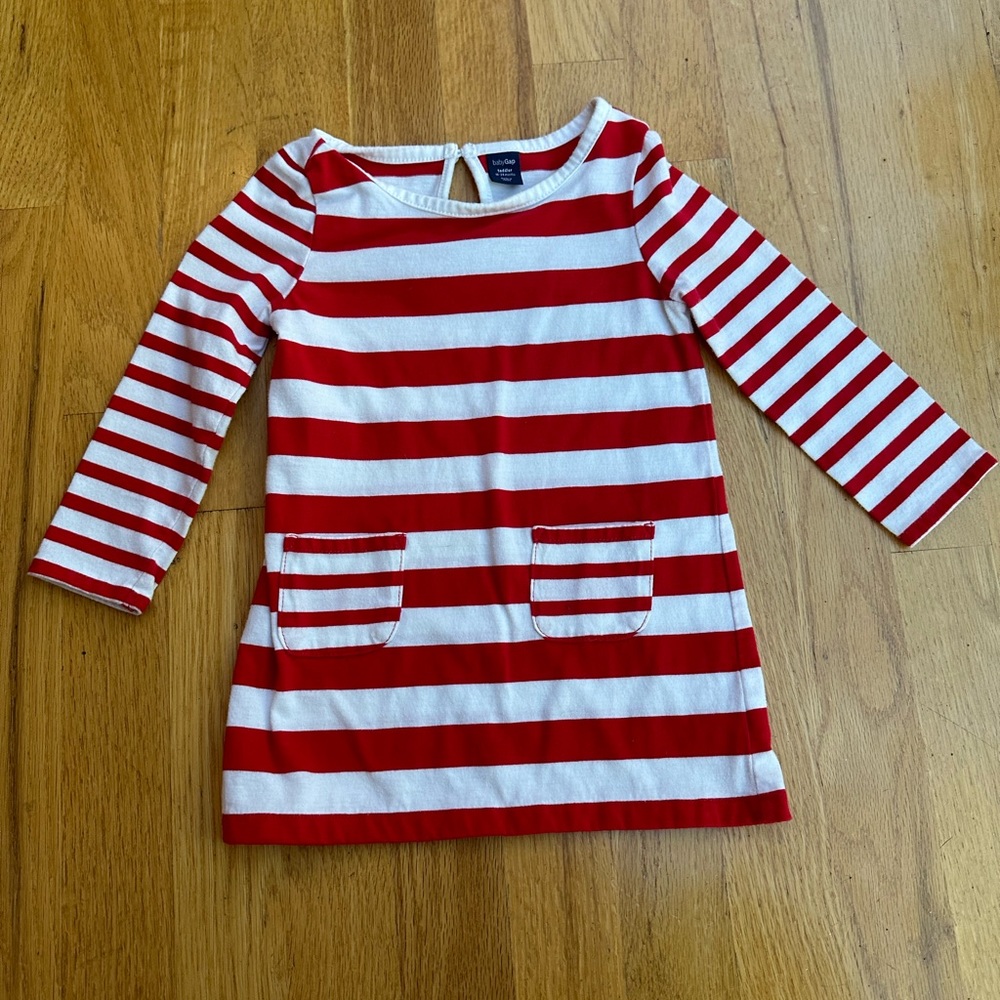 Baby Gap Long-Sleeve Dress Red and White Stripes - Size 18-24 Months
